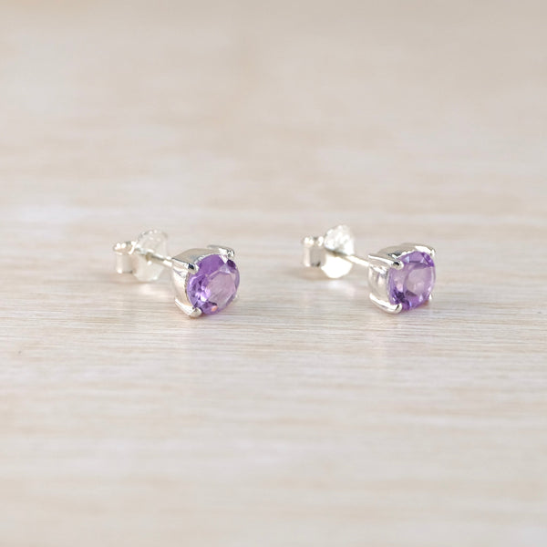 Classic Sterling Silver and Amethyst Stud Earrings.