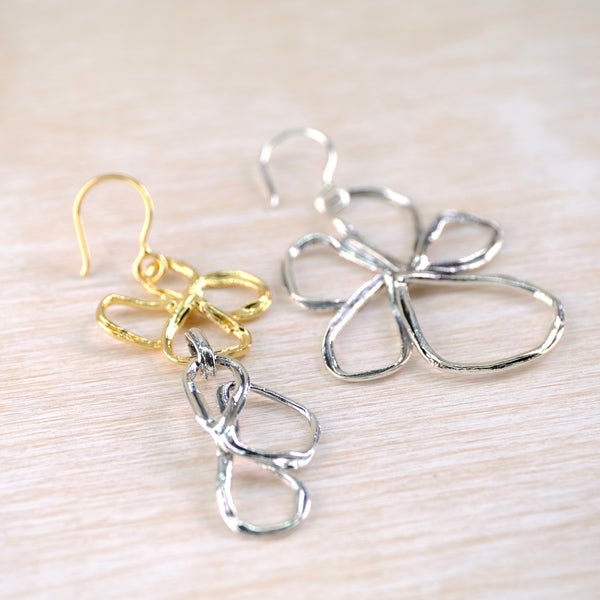 Flower Earrings in An Asymmetric Design by JB Designs,