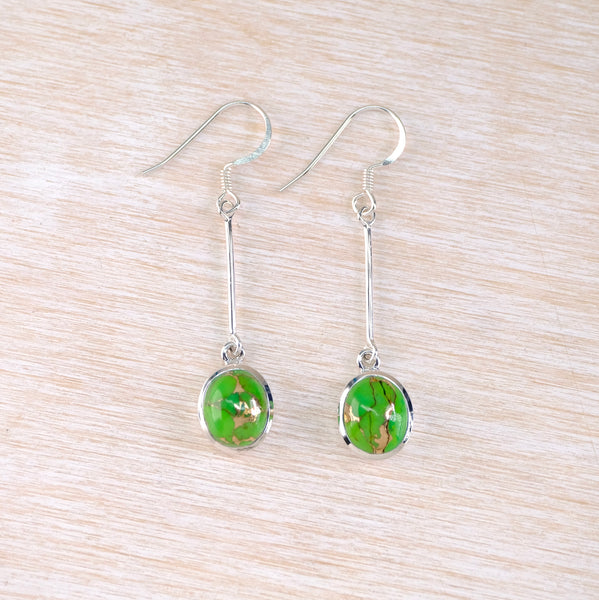 Green Mojave Turquoise Drop Earrings in Sterling Silver