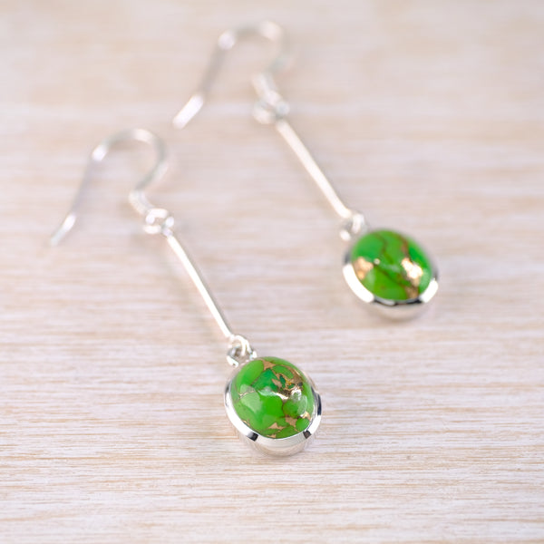 Green Mojave Turquoise Drop Earrings in Sterling Silver