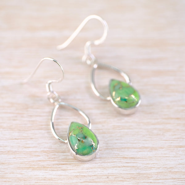 Silver and Green Mojave Turquoise Drop Earrings.