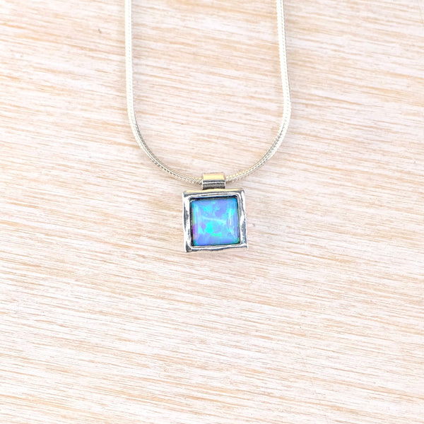 Square Silver and Opal Pendant.