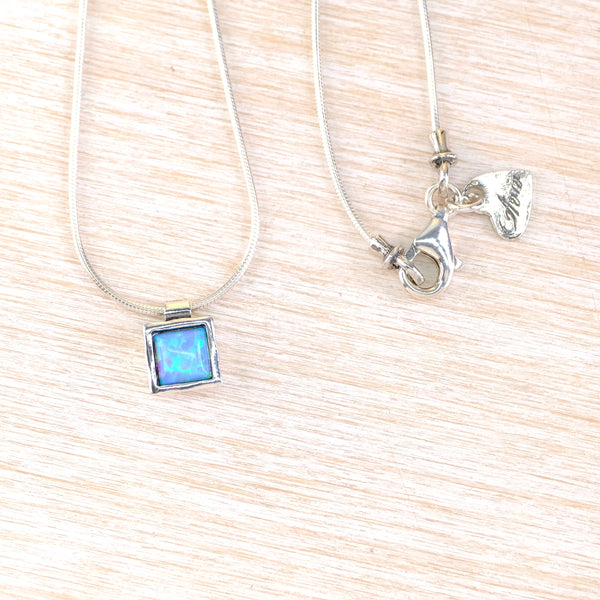 Square Silver and Opal Pendant.