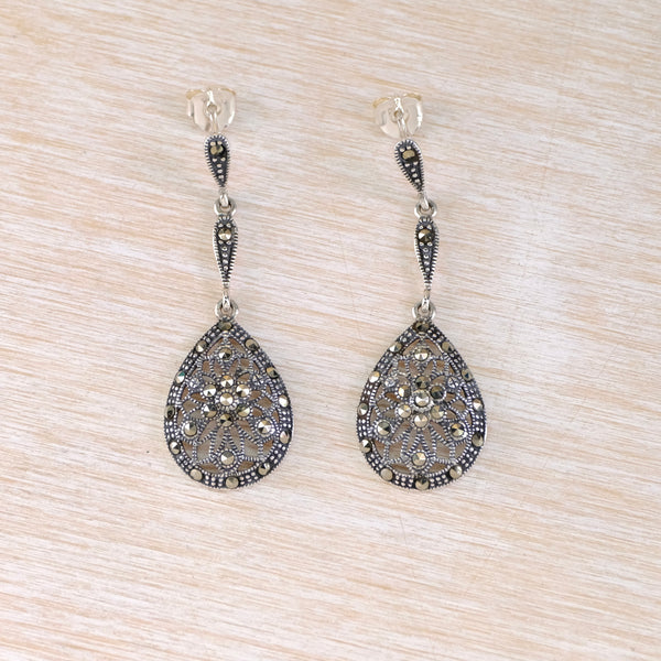 Tear Drop Marcasite and Silver Drop Earrings.