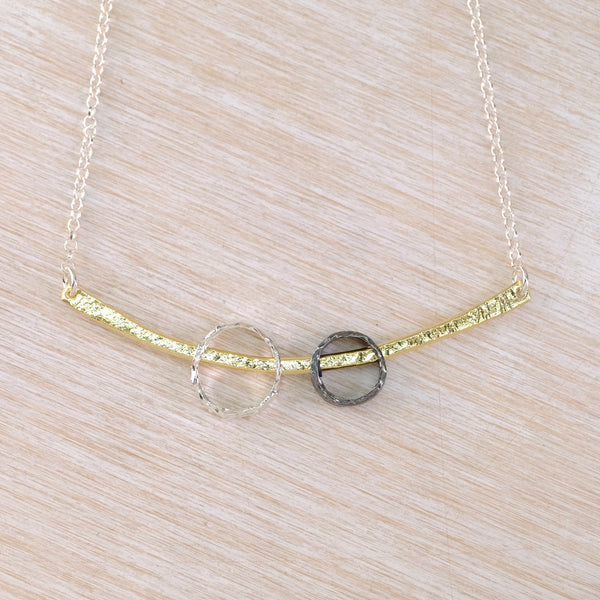 Silver and Gold Plated Two Circles Necklace by JB Designs.