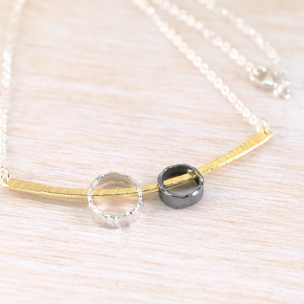 Silver and Gold Plated Two Circles Necklace by JB Designs.