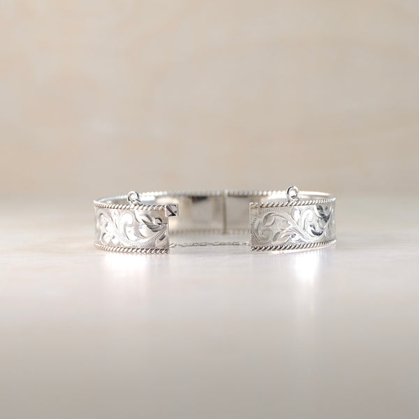Vintage Engraved Silver Bangle Bracelet, Hallmarked in Birmingham 1982