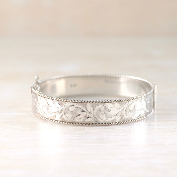 Vintage Engraved Silver Bangle Bracelet, Hallmarked in Birmingham 1982