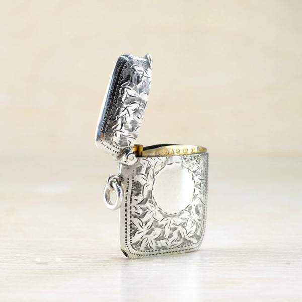 Antique Sterling Silver Vesta Case, Hallmarked Birmingham 1910.