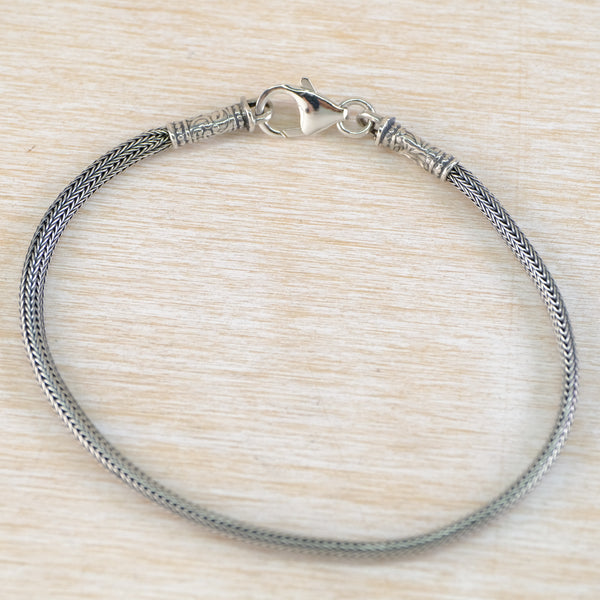 Oxidised Sterling Silver Snake Chain Bracelet.