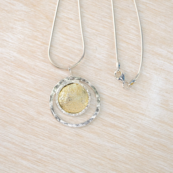 Double Circle Silver and Gold Plated Pendant by JB Designs.