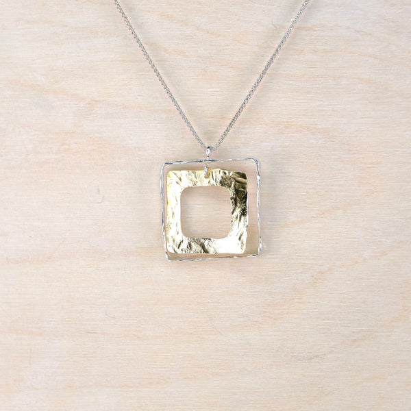 Silver and Gold Plated Squares Pendant Necklace by JB Designs.