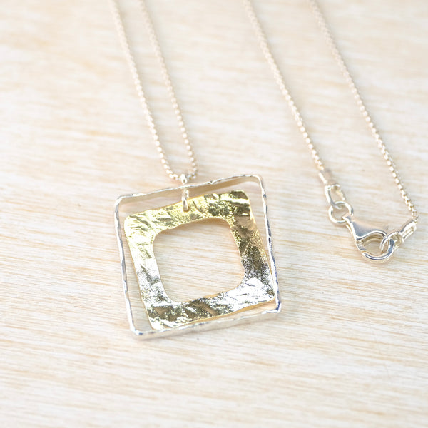 Silver and Gold Plated Squares Pendant Necklace by JB Designs.