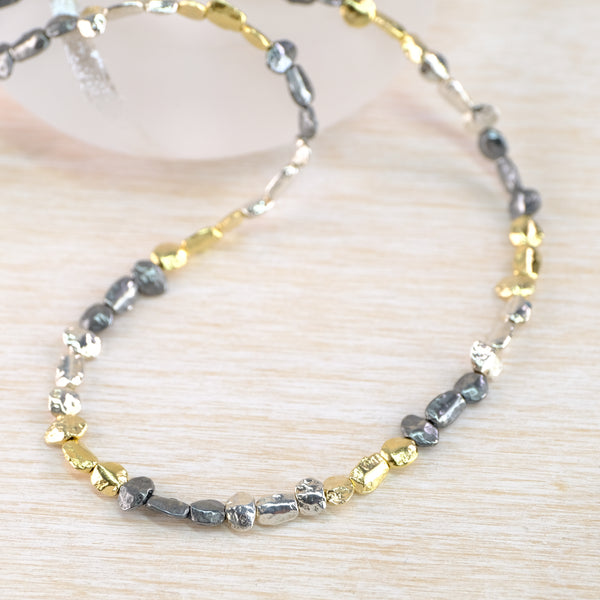 Three Colour Nugget Necklace in Silver and Goldplate by JB Designs.