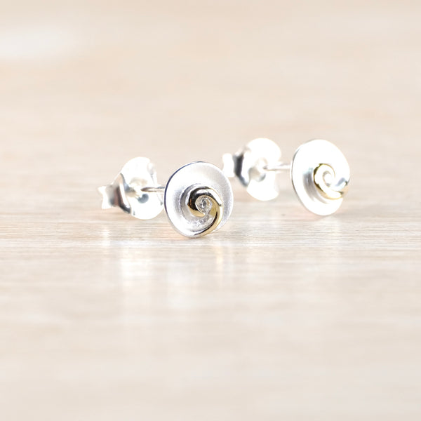 Diamond, Gold and Silver Stud Earrings by JB Designs.