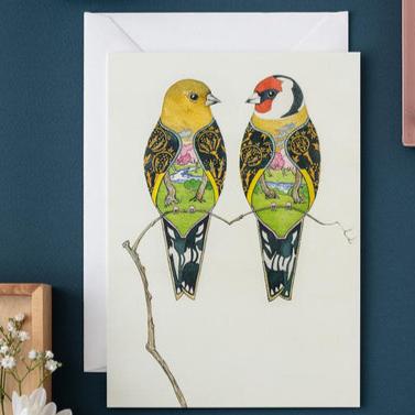 'Goldfinches' Blank Greetings Card by DM Collection.