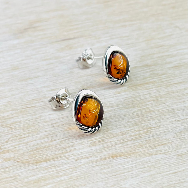 Amber and Sterling Silver Stud Earrings.