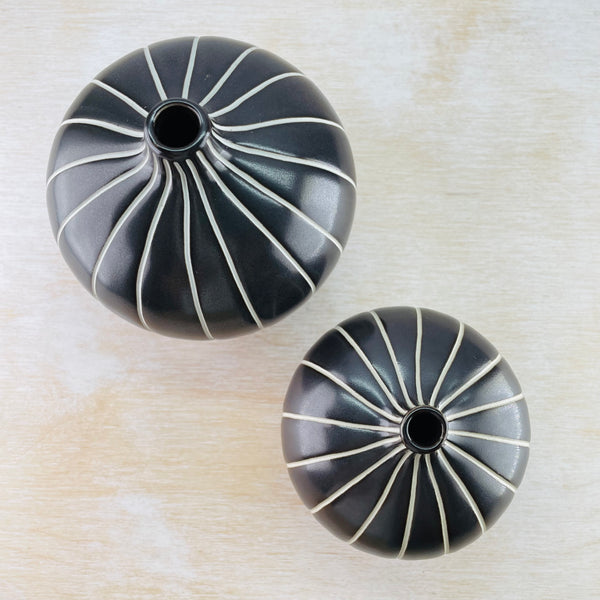 Pair of Lindform Scandi Pots - Bari Black Striped.