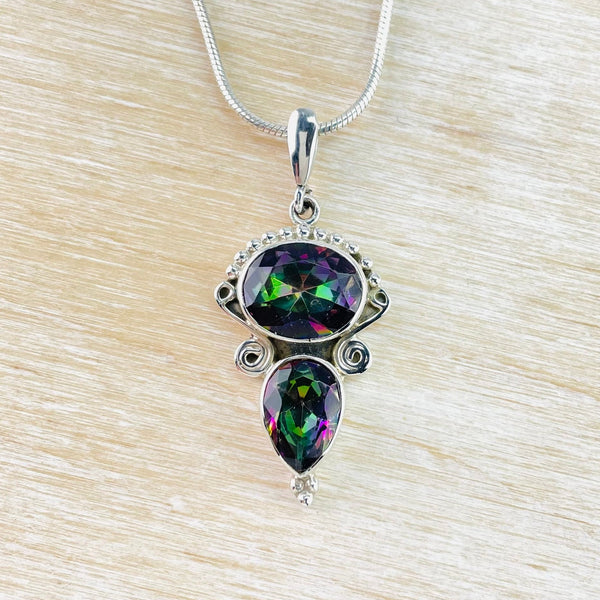 Sterling Silver and Double Stoned Mystic Topaz Pendant.