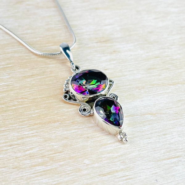 Sterling Silver and Double Stoned Mystic Topaz Pendant.