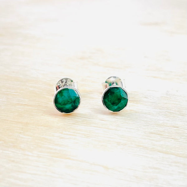 Small Emerald Quartz and Silver Stud Earrings.