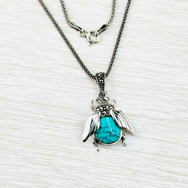 Turquoise and Silver Bee Design Pendant.