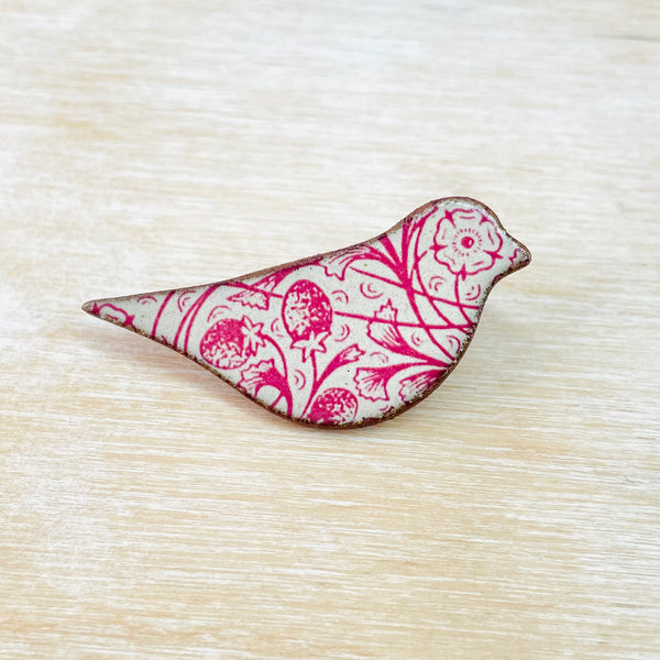 Pink Handmade Ceramic Bird Brooch.