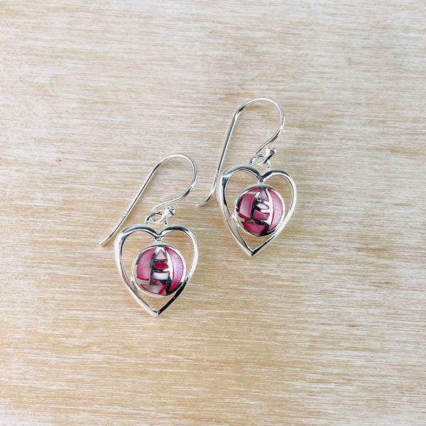Pink Shell and Silver 'Mackintosh' Heart Earrings.