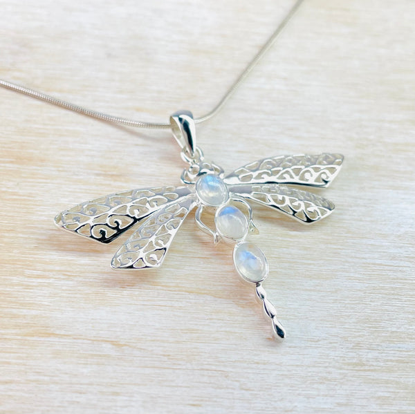 Silver and Moonstone Dragonfly Pendant.