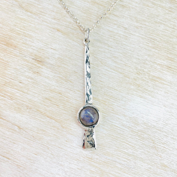Long Textured Silver and Labradorite Pendant by JB Designs.
