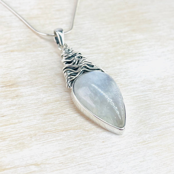 Silver Scribble and Rainbow Moonstone Pendant.