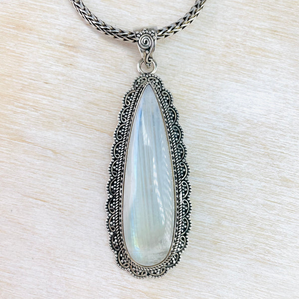 Statement Silver and Rainbow Moonstone Pendant.