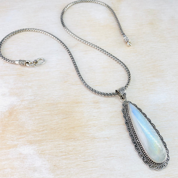 Statement Silver and Rainbow Moonstone Pendant.