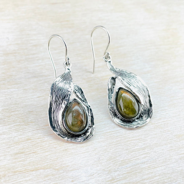 Textured Silver and Labradorite Earrings by JB Designs