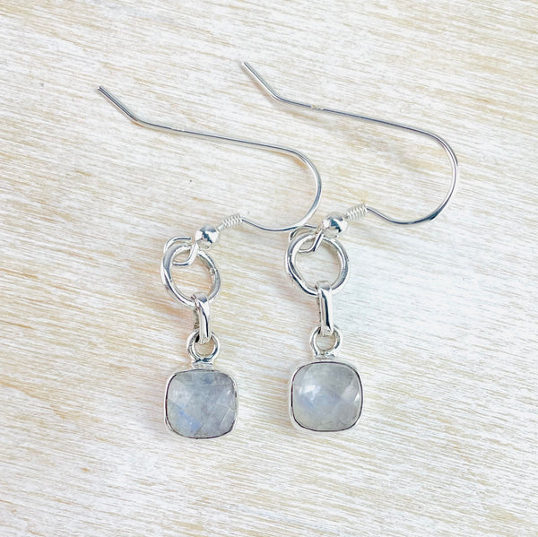 Sterling Silver And Square Faceted Moonstone Earrings