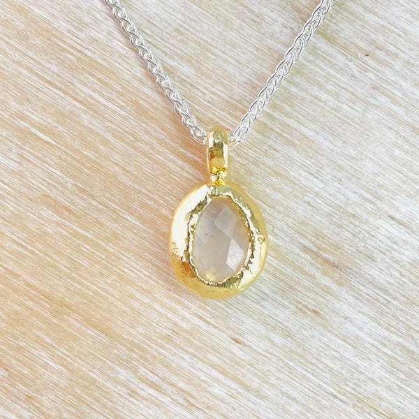 Faceted Rainbow Moonstone and Gold Plated Silver Pendant by JB Designs.