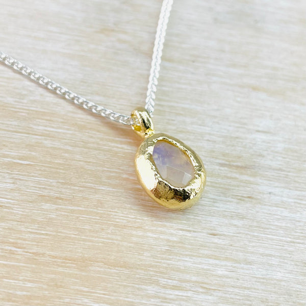 Faceted Rainbow Moonstone and Gold Plated Silver Pendant by JB Designs.