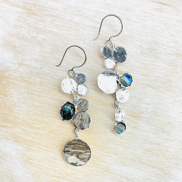 Asymmetrical Silver and Labradorite Earrings by JB Designs