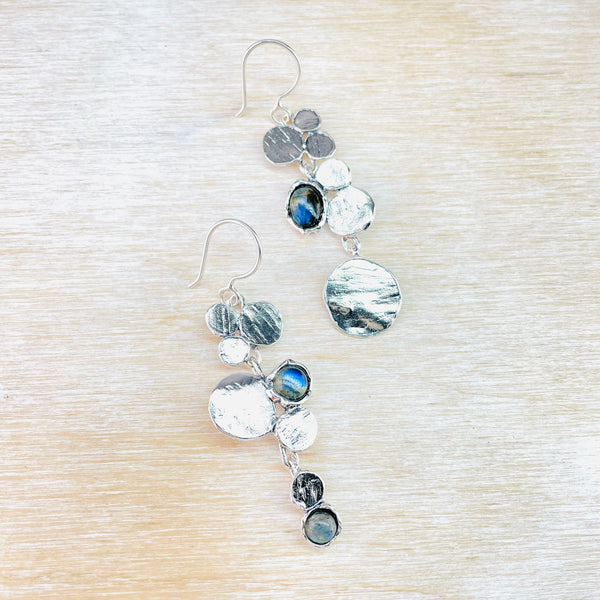 Asymmetrical Silver and Labradorite Earrings by JB Designs