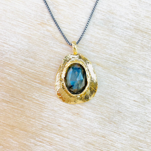 Faceted Labradorite and Gold Plated Silver Pendant by JB Designs.