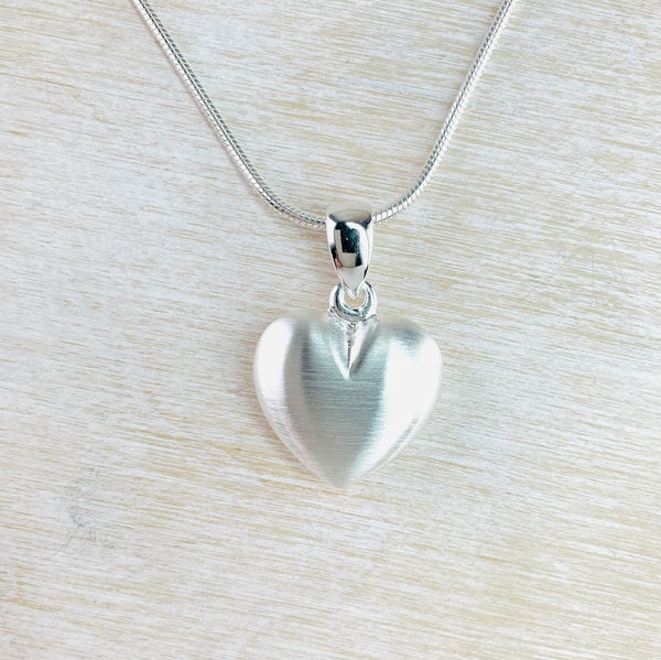 Satin Silver Heart Shaped Pendant.