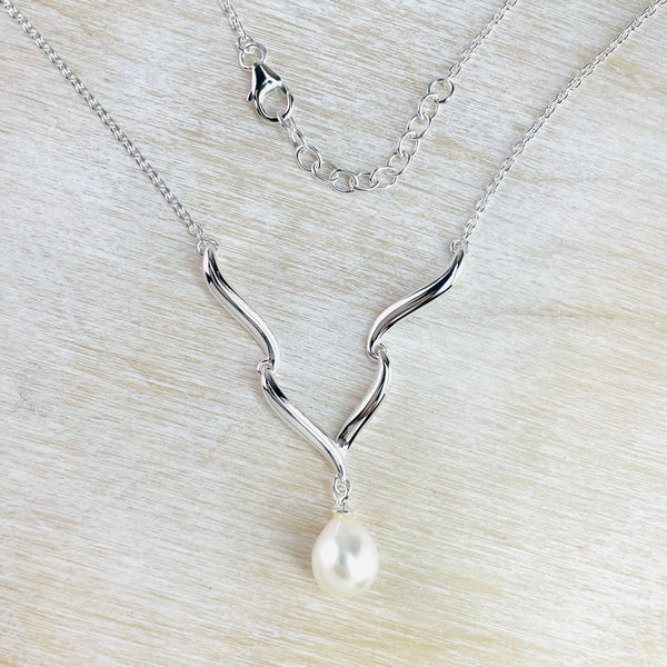 Contemporary Silver and Fresh Water Pearl Necklace by 'JB Designs'.