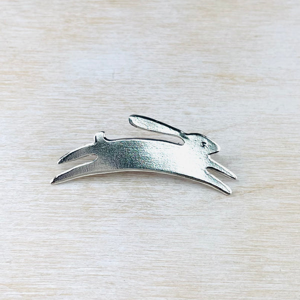 Silver Leaping Hare Brooch by JB Designs.