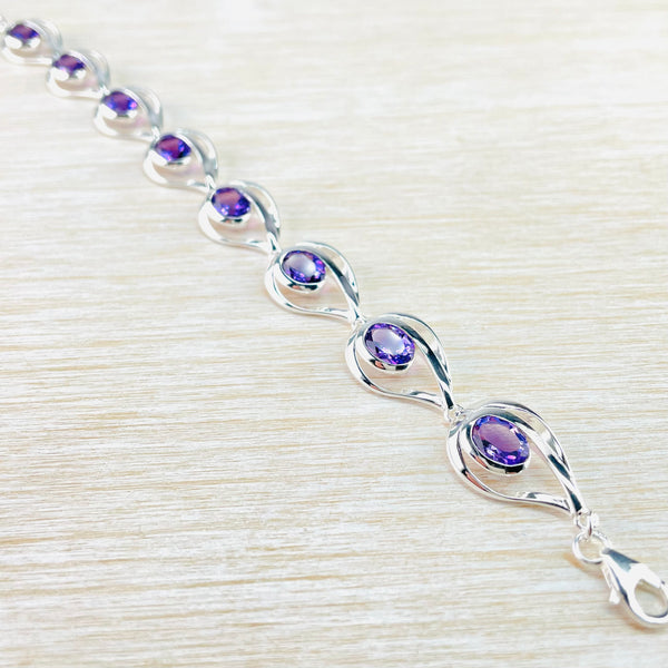 Statement Silver and Amethyst Stone Set Bracelet by JB Designs