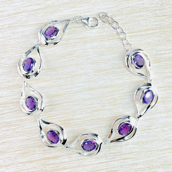 Statement Silver and Amethyst Stone Set Bracelet by JB Designs