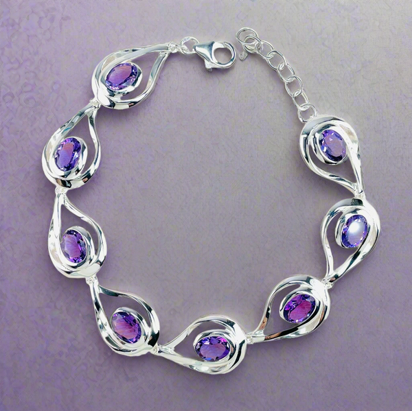 Statement Silver and Amethyst Stone Set Bracelet by JB Designs