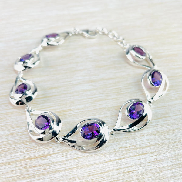 Statement Silver and Amethyst Stone Set Bracelet by JB Designs