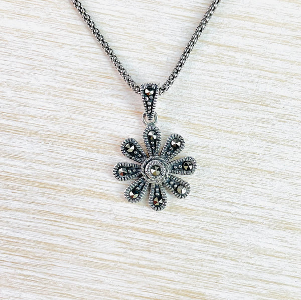 Silver and Marcasite Flower Pendant.