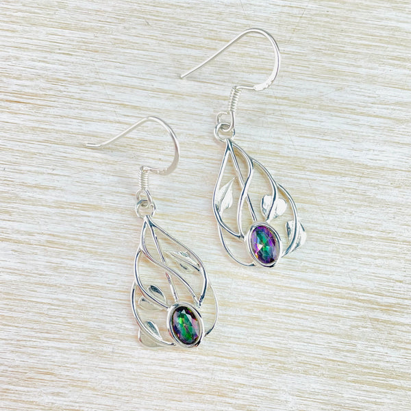 Silver and Mystic Topaz Mackintosh Style Drop Earrings.