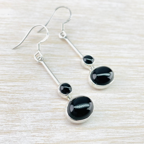 Sterling Silver and Black Onyx Drop Earrings.